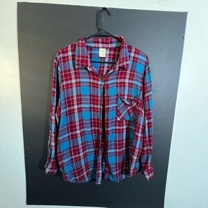 Faded Glory Burgundy and Blue Plaid Shirt